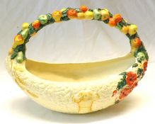 A Clarice Cliff “Celtic Harvest” large Basket with typical fruit moulded handle, green printed