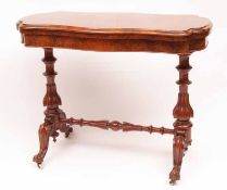 A good quality Victorian Burr Walnut Veneered Card Table, the folding swivelling top fitted with a