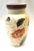 A French Glass Baluster Vase, painted in colours with a floral design on an opaque ground below a
