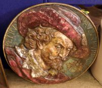 A Wall Mounted Cast Iron Medallion, modelled as a head and shoulders bust of Rubens, produced by