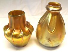Two Tiffany Glass Favrille Vases, one ribbed and unmarked example of shaped oval form, the other