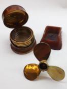 A Mixed Lot: Brass Propeller-shaped Pen Stand and a cased set of four Brass and Glass small Dishes