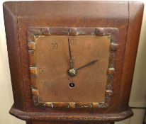 An Oak Cased Grandmother Clock, copper face with incised Roman chapter ring and stamped with