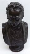 A hollow Bronze Bust of military figure raised on a round plinth base, marked to the back