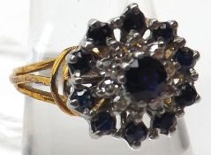 A last quarter of the 20th Century hallmarked 9ct Gold Cluster Ring, set with small Sapphires and