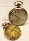 A Mixed Lot comprising: A late 19th Century Swiss 14K Open Faced Keyless Fob Watch, the frosted gilt