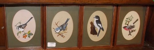 A group of four Hand Painted Studies of various British birds, bearing initials JHC 1985, all 7”