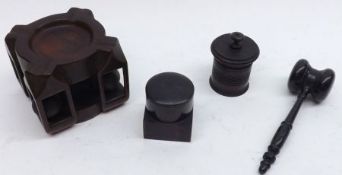 A Mixed Lot of assorted Treen Items, to include Small Ebony Gavel, a small Turned Lidded Wooden