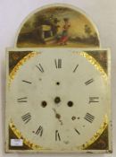 An 8 Day Longcase Clock Face with painted dial and 8 day movement, arched top painted with motif