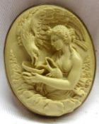 A Victorian gilt metal framed Lava Cameo Brooch of Ganymede and the Eagle