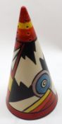 A Wedgwood copy of a Clarice Cliff Conical Sifter, decorated with an original Bizarre design, 5 ¼”