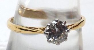 A high grade precious metal brilliant cut Solitaire Diamond Ring, approx .5 ct, stamped “18”