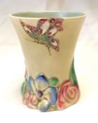 A Clarice Cliff “My Garden” Small Trumpet Vase, with plain grey glaze neck unusually painted with