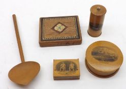 A Mixed Lot: Mauchline Ware Vesta Holder decorated with Tam O’Shanter and Souter Johnnie; together