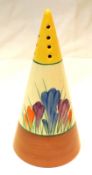 A Clarice Cliff Crocus pattern Conical Sifter, Newport Bizarre printed marks, 5 ½” high