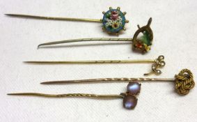 A group of five early 20th Century decorative Stick Pins (conditions vary) (5)