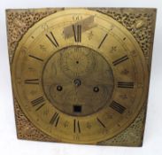 A late 18th Century Longcase Clock Face and Movement, square face applied at the corners with