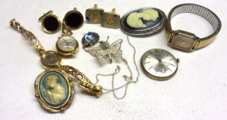 A Mixed Lot of Jewellery items: two Ladies Watches – a Pendant example by Bucherer (gilt metal