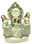 A 19th Century Staffordshire Pocket Watch Stand, modelled as three maidens supporting a floral