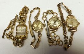 A Mixed Lot: a Ladies Gold Plated Timex Wristwatch on a hallmarked 9ct Gold Fancy Link Bracelet; a