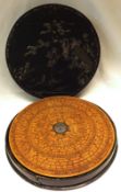 An unusual large round Chinese Compass, possibly 18th Century, finely carved with very complex