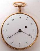 A 1st quarter of the 19th Century French 18K, Quarter Repeating, Open Faced Verge Watch, Guibet a