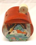 A Clarice Cliff Bonjour Covered Sugar Bowl, decorated with the Forest Glen pattern, Newport
