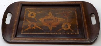 A 20th Century Marquetry Inlaid Two-Handled Tray of rectangular form, 16 ½” long