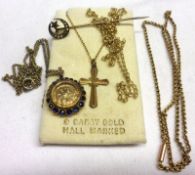 A Mixed Lot: a hallmarked 9ct Gold Trace Chain; a hallmarked 9ct Gold small Cross on Trace Chain; St