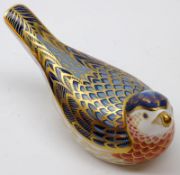 A Royal Crown Derby Paperweight modelled as a bluebird, gilt button, 5” long, boxed