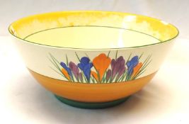 A Clarice Cliff Crocus pattern circular Bowl (shoulder pattern only), (rim chip and hairline crack),
