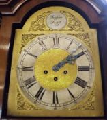 An early 20th Century Mahogany Longcase Clock, arched brass dial with silvered circular Roman