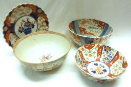 A mixed lot of Oriental Items including: two Imari Bowls and a small circular crimped Dish, all