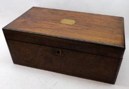 A Victorian Walnut Brass Bound and Strung Writing Box of vacant nameplate, (escutcheon missing),