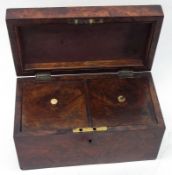 A Victorian Burr Walnut Tea Caddy of plain rectangular form, the lid inlaid with boxwood stringing