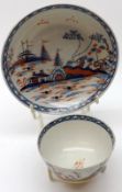 An 18th Century Christians of Liverpool Tea Bowl and Saucer, painted in Redgrave colours with a