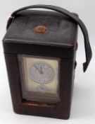 An early 20th Century gilt and silvered French Carriage Alarm Clock with push repeat, 1086, the