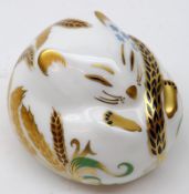 A Royal Crown Derby Paperweight “Sleeping Dormouse”, gilt button, 2 ½” long, boxed