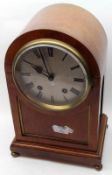 A Mahogany Bracket Clock with arched top, Lenzkirch, circular silvered dial with black Roman chapter