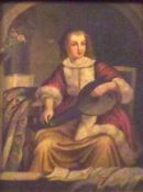 19TH CENTURY CONTINENTAL SCHOOL, OIL ON METAL, Lady with Lute, 7” x 5 ½”