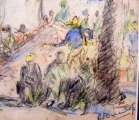 RONALD OSSARY DUNLOP, SIGNED, CRAYON DRAWING, Figures, 4 ½” x 5”