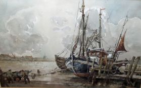EDWIN PHILLIPS, SIGNED AND DATED 1979, WATERCOLOUR, Fishermen and Fishing Vessels, 14” x 20”