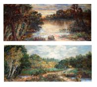 A TULLY, SIGNED AND DATED ’38, PAIR OF OILS ON PANEL, Country Landscapes, 7 ½” x 16” (2)