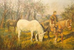 AFTER MUNNINGS, OIL ON CANVAS, Inscribed verso “To Market”, 9 ½” x 13”