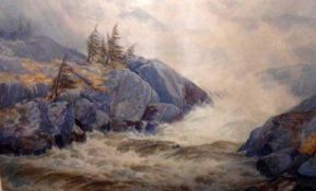 G S WALTERS, SIGNED AND DATED 1872, WATERCOLOUR, Rocky Waterfall, 18” x 27”