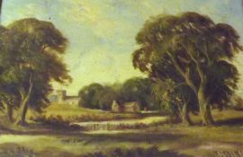 ROBERT MALLETT, SIGNED, OIL ON BOARD, East Anglian Landscape, 8 ½” x 11”