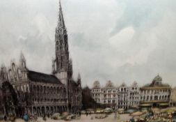 J P ROLAND, SIGNED IN PENCIL TO MARGIN, HAND COLOURED ETCHING (319/500), “Bruxelles Grand Place”,