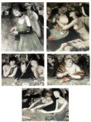 AFTER JEAN AUSCHER, SET OF TEN TINTED PRINTS, Figurative Subjects including Casino Interiors, 11”