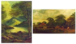 C W HEADON, SIGNED AND DATED 1903/06, TWO OILS ON CANVAS, Anglers in Mountain Landscape; and Rural