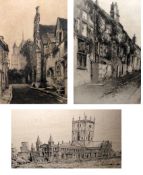 JAMES PRIDDEY, SIGNED IN PENCIL TO MARGIN, COLOURED ETCHING, “Worcester Cathedral”; together with